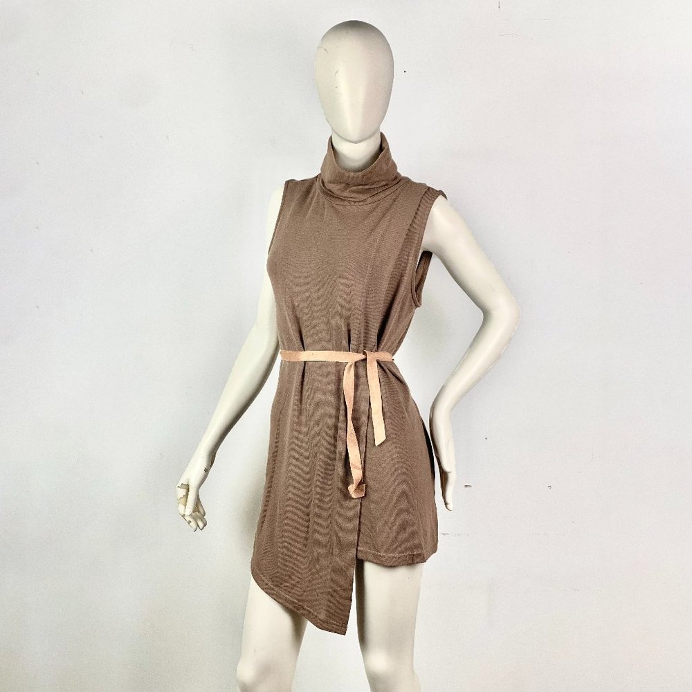 FAVLUX | Tan Colour Sleeveless Asymmetrical Turtleneck Dress Size L